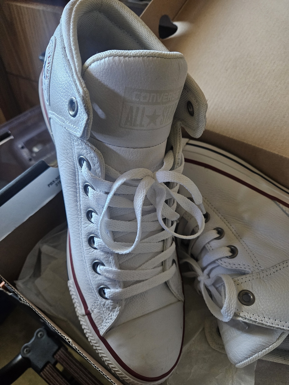 Converse All Star White High-Top Sneakers with Red Stripe